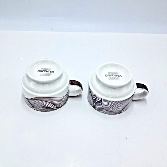 Davids Tea Geometric Wave Design Set of 2 Mugs Stackable Purple Waves Stemmed - Picture 3 of 6